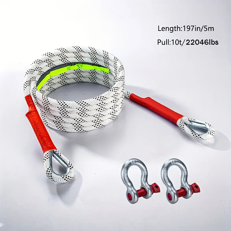 Heavy Duty Tow Rope & Hook Set 16FT Steel U-Shaped Hooks Off-Road SUV Truck Jeep 4x4 Recovery Strap 4 Capacity Options 6613 11023 22046 39683 LBS Emergency Towing Kit