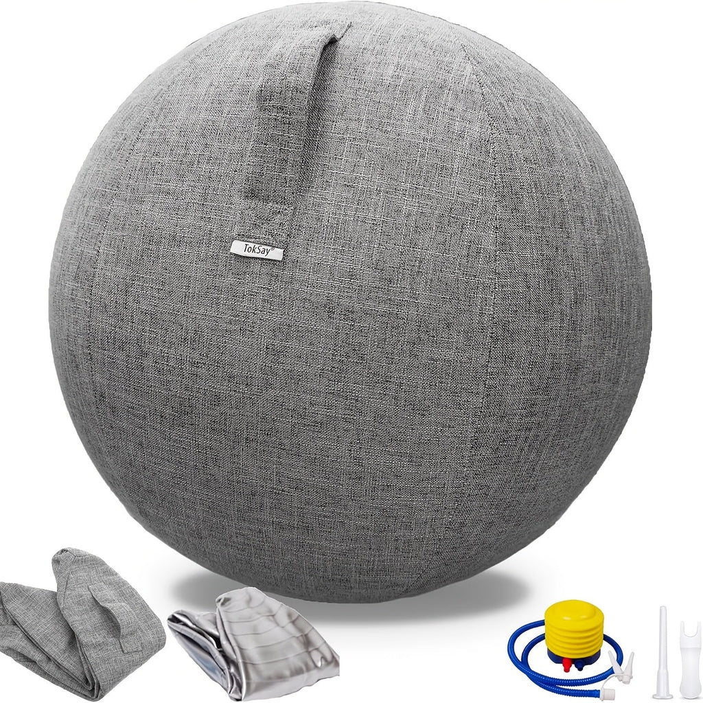 Exercise Ball Chair 65cm with Fabric Cover Anti-Burst Yoga Ball Seat for Home Office Desk Pilates Core Training Pregnancy Birthing Ball – Improves Posture & Relieves Back Pain, Grey & Black