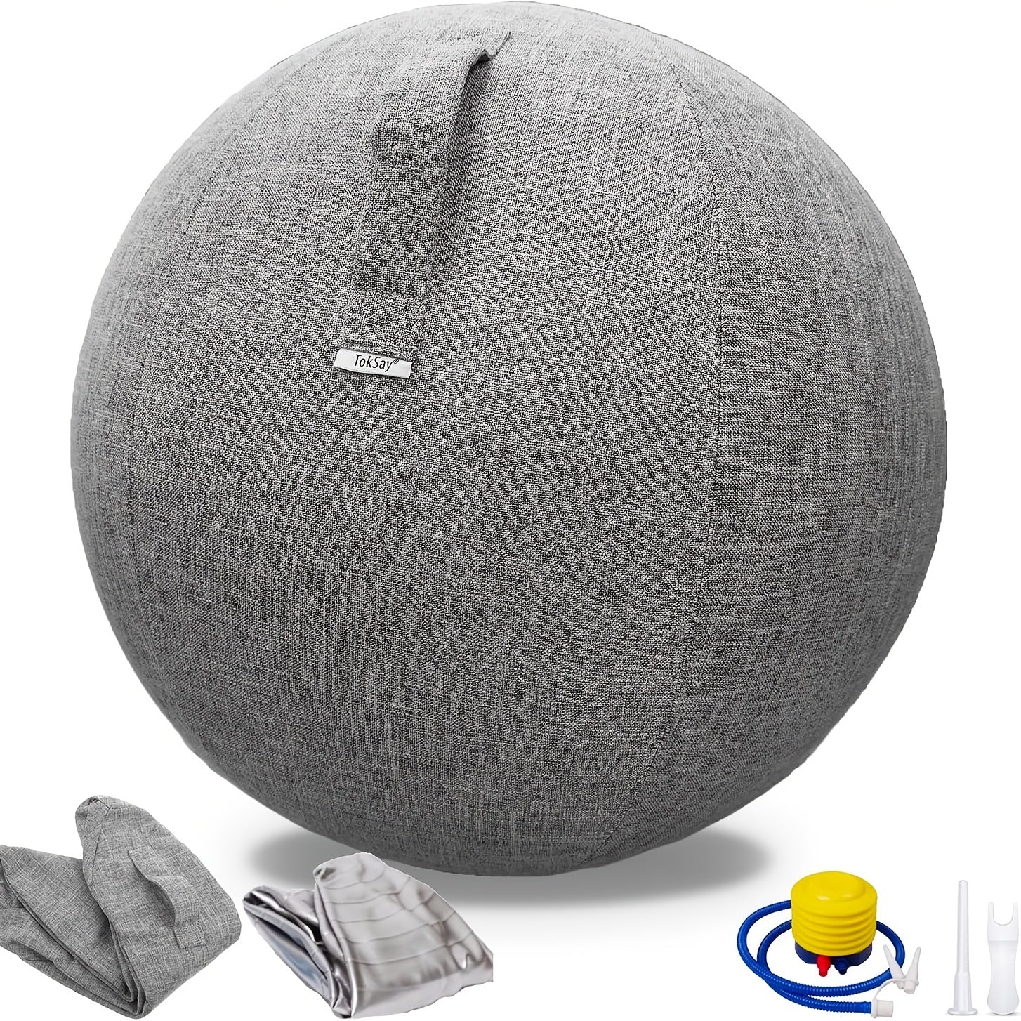 Exercise Ball Chair 65cm with Fabric Cover Anti-Burst Yoga Ball Seat for Home Office Desk Pilates Core Training Pregnancy Birthing Ball – Improves Posture & Relieves Back Pain, Grey & Black