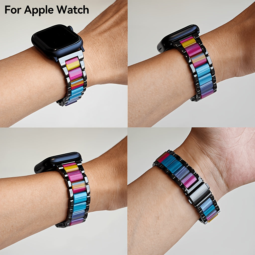 Apple Watch Band 42 44 45 46 49mm Women Stainless Steel Resin Metal Replacement Strap Starlight Rainbow for iWatch Series 11 10 9 8 7 6 5 4 3 SE Ultra Work Office Fitness Party
