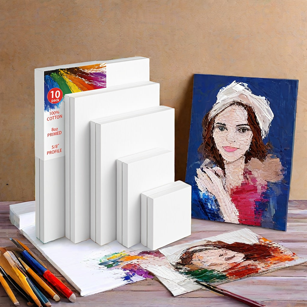Stretched Canvas Multi-Pack 100% Cotton Primed White – Round Square Rectangular Sets 10 15 20 Pieces for Acrylic Oil Watercolor Painting Pouring Mixed Media Artist Boards Bulk Value Pack