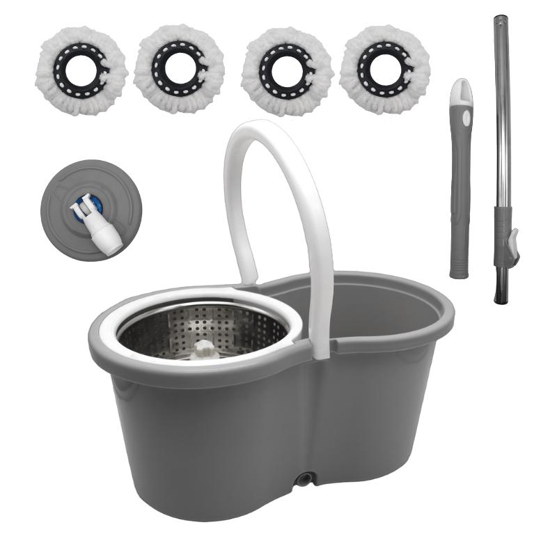 360° Spin Mop and Bucket Set with Wringer – Microfiber Mop Refills Stainless Steel Extended Handle Separate Compartment Floor Cleaning System for Hardwood Tile Laminate, Upgrade Option with 2 Refills