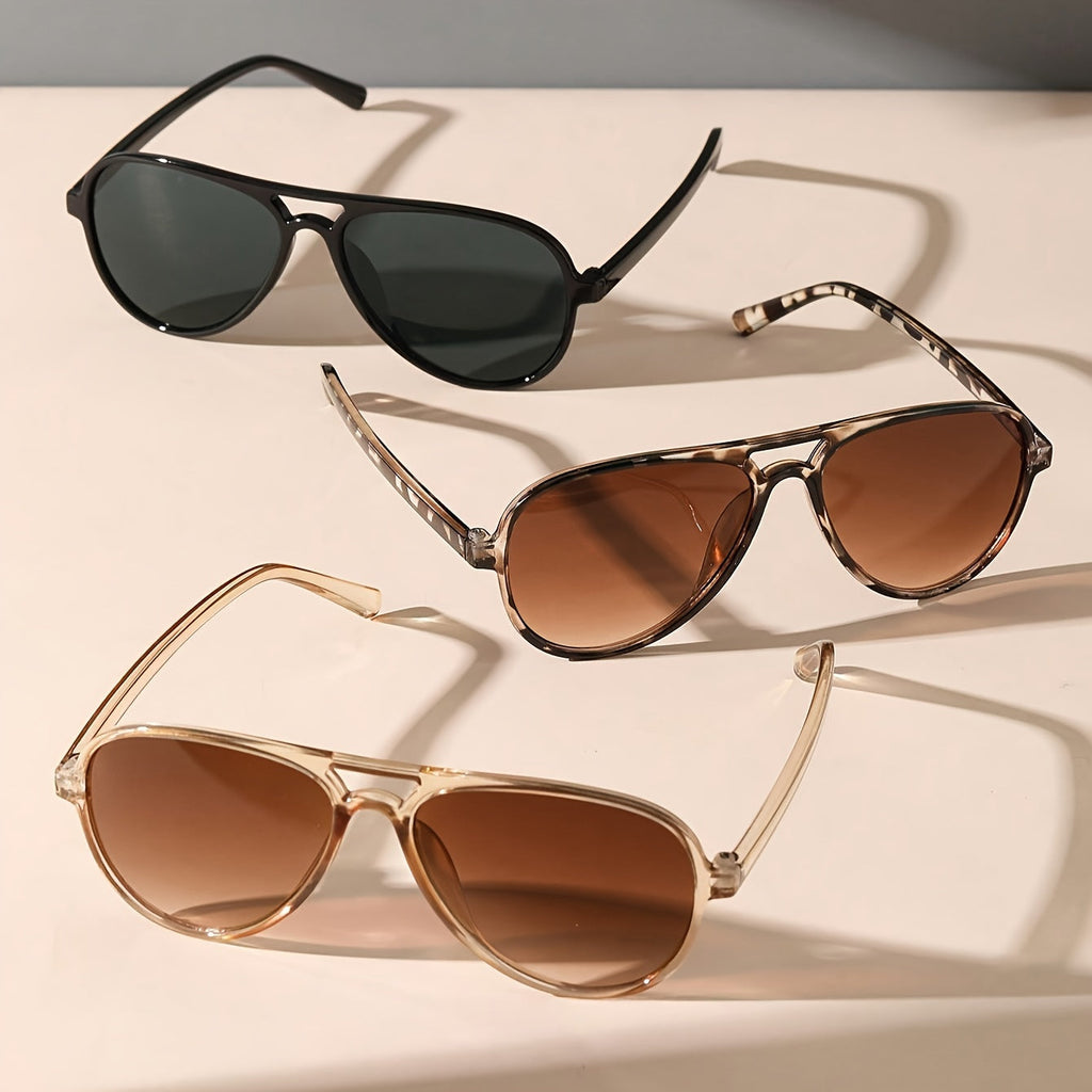 Women's Double Bridge Fashion Glasses 3-Pack – Tortoiseshell Minimalist Clear Lens Casual Everyday Eyewear Set Gift