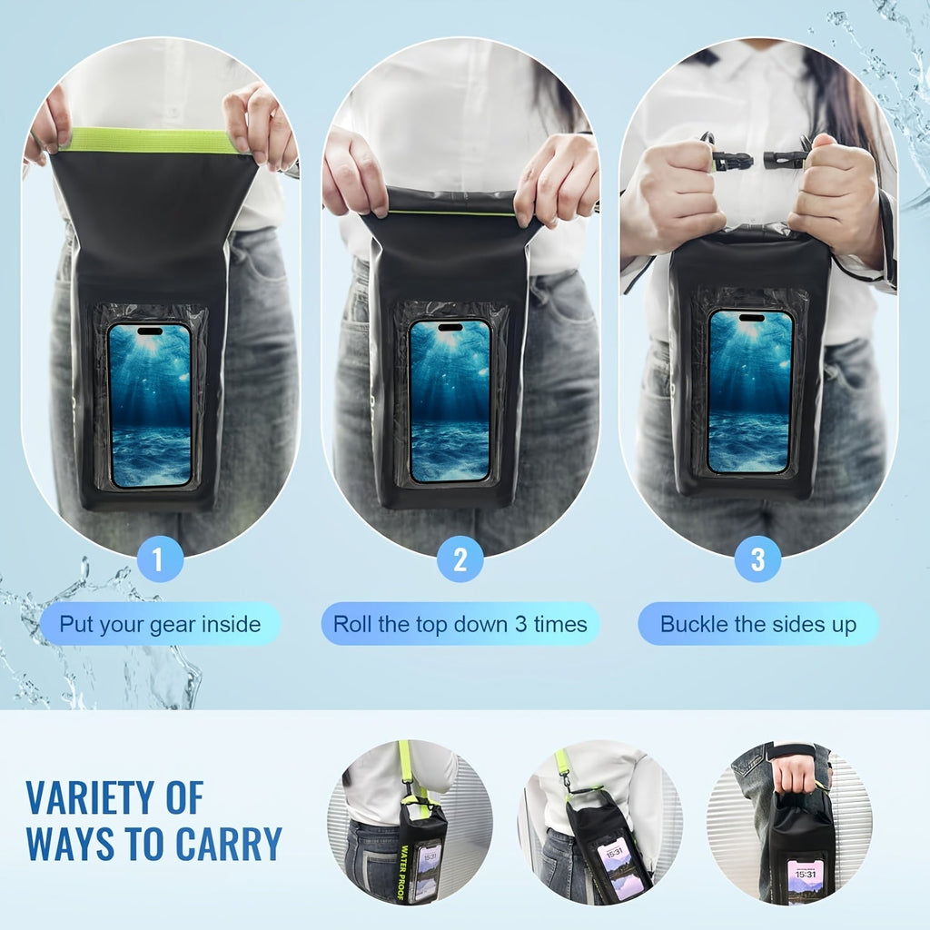 10L Waterproof Dry Bag Roll-Top with Phone Case - Crossbody Shoulder Bag for Kayaking Boating Beach Camping Swimming Fishing Rafting Travel