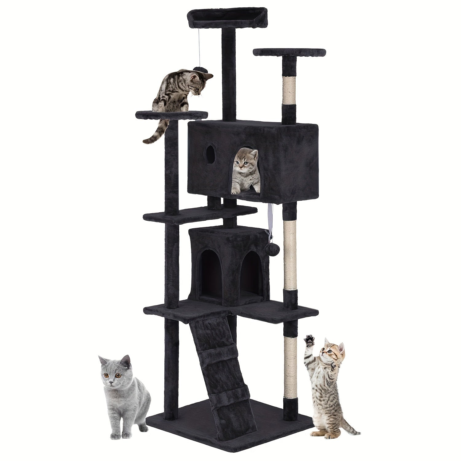 Multi-Level Cat Tree Tower with Scratching Post Perches & Plush Apartments – Space-Saving Indoor Cat Climbing Frame Activity Center, Heights 36-80 Inch, 6 Colors Beige Gray Pink