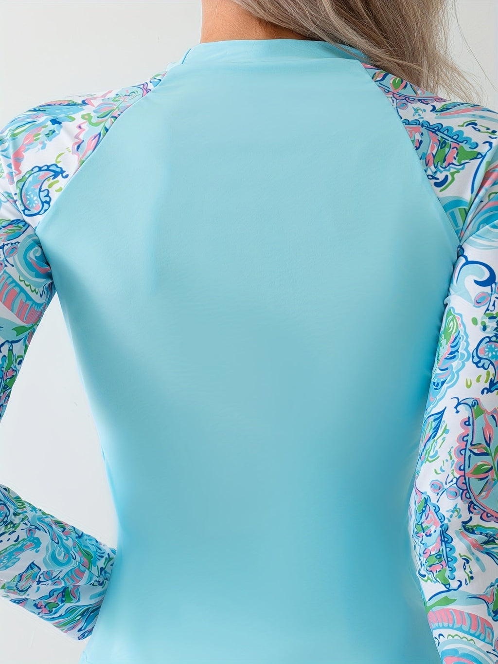 Women's Long Sleeve Tankini Top and Shorts Two-Piece Swimsuit Set Modest Athletic Sun Protection Beach Pool Vacation Swimwear S M L XL XXL Sky Blue