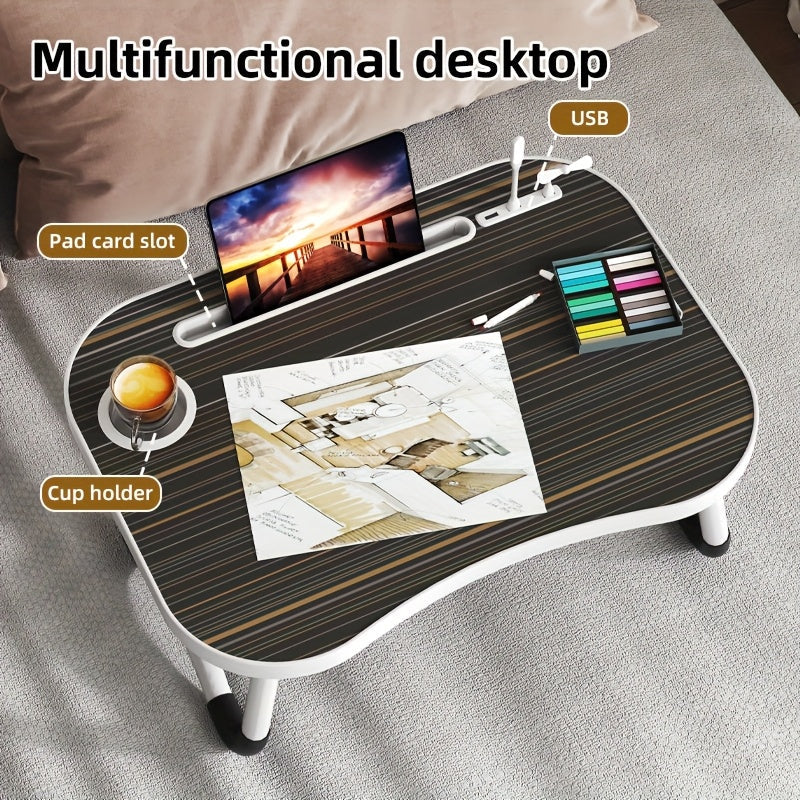 Foldable Laptop Desk Portable Bed Desk with Cup Holder Tablet Slot Fiberboard Lap Desk for Work Study Drawing Gaming Dining in Bed Sofa Floor Black and Walnut Home Office Gift