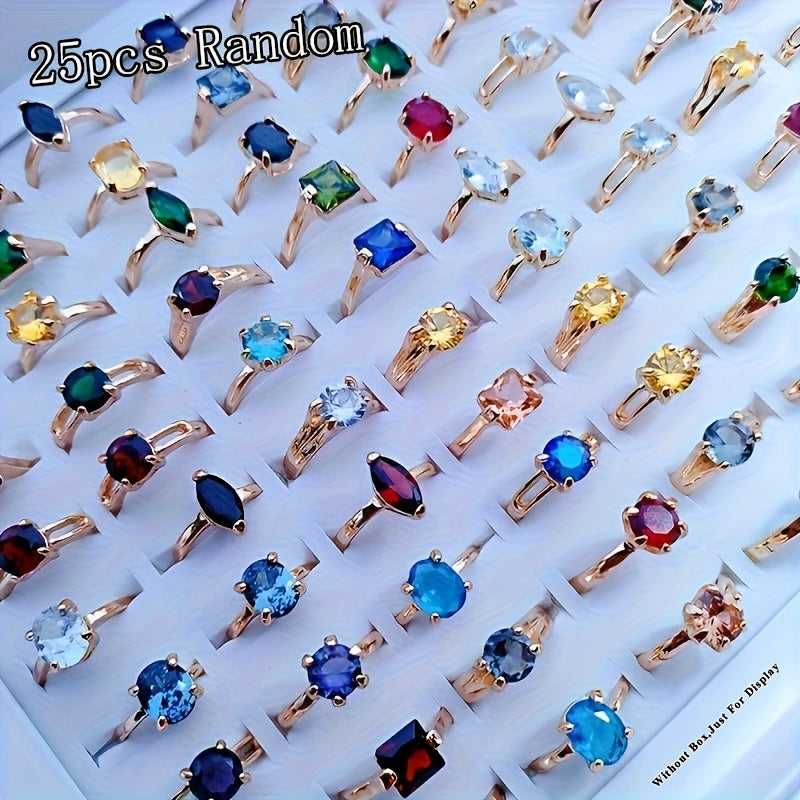 25-Piece Cubic Zirconia Stackable Ring Set Silver Gold – Geometric CZ Rings Multi-Color Variety Pack for Women Teen Girls, Wedding Engagement Party Daily Wear Jewelry Gift