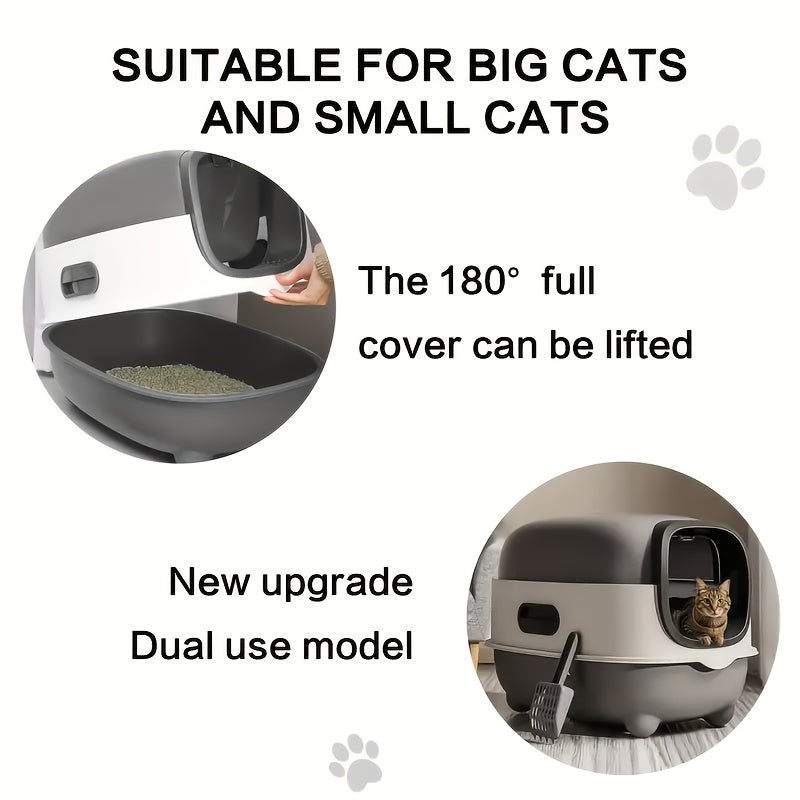 Covered Cat Litter Box – Spacious Fully Enclosed Design with Scoop, Spill Prevention & Odor Control, Easy to Clean & Store, Ideal for All Cats