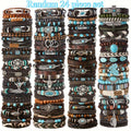 24pcs Boho Western Turquoise Bracelet Set – Multi-Layer Woven Feather, Wooden Bead & Alloy Charms, Retro Stackable Bracelets for Women, Party Favor & Gift for Her