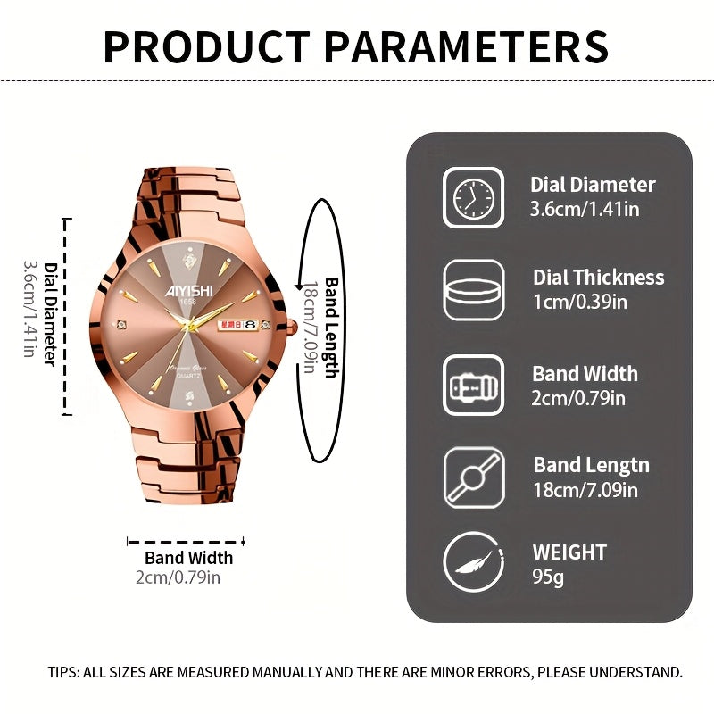 Men's Luminous Quartz Business Watch with Dual Date Calendar – Elegant Zinc Alloy Case, Simple Trend Design, Dress & Casual Wear
