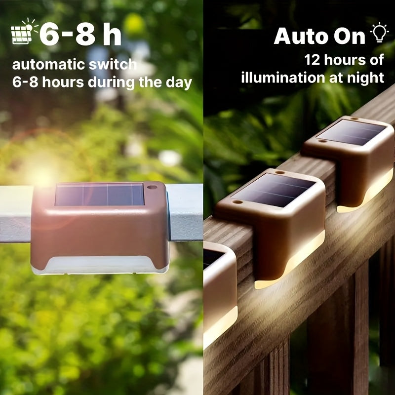 Solar LED Deck Lights Outdoor Stair Step Lights Auto On Off Dusk to Dawn 12 Hour Warm White 3500K for Fence Pathway Patio Balcony Yard Weatherproof ABS Pack of 8 16 or 32 No Wiring Required