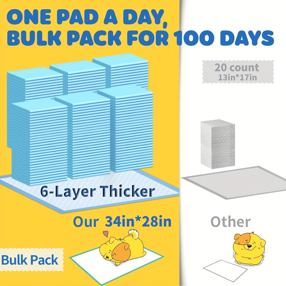 Dog Pee Pads 100 Count 6-Layer Super Absorbent Puppy Training Pads Leak-Proof & Odor Control – Disposable Dog Potty Pads for Puppies, Dogs & Cats, 34"x28" or 22"x22"