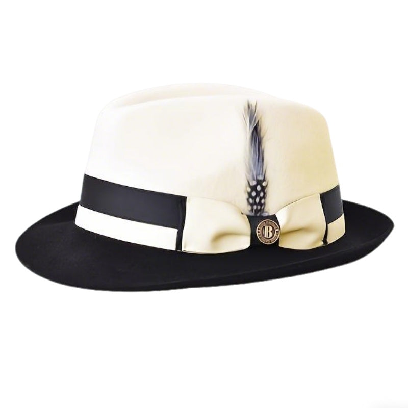 Men's Vintage British Gentleman Top Hat Cashmere Wool Blend – Adjustable 57-60cm Classic Fall Winter Dress Hat in Black White Red Yellow for Formal Costume Party Holiday Gift