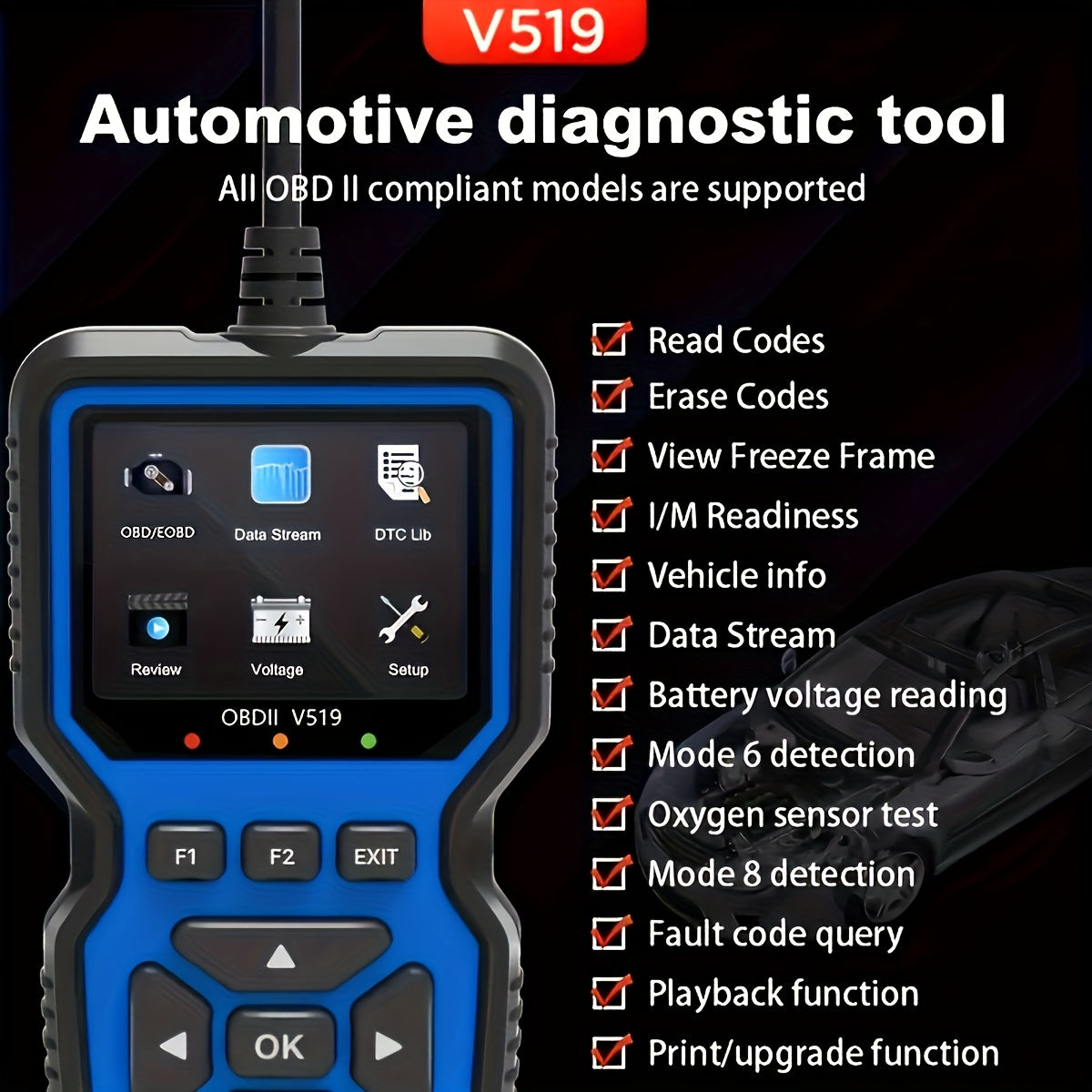 OBD2 Scanner Code Reader Plug-and-Play Car Diagnostic Tool Read Clear Engine Codes Live Data Freeze Frame I/M Readiness Emissions Test All OBDII Vehicles 1996+ No Battery Blue | Nova Mart