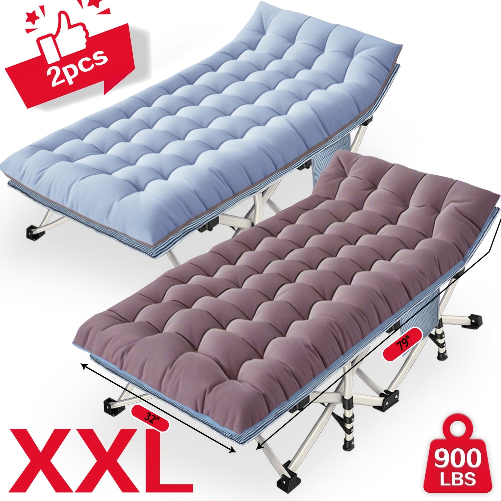 XXL Folding Camping Cot with Mattress Pad 36"x80" Heavy Duty 700-900 Lbs Capacity - Oversize Portable Sleeping Cot with Carry Bag for Camping, Guest Bed, Travel & Outdoor Use