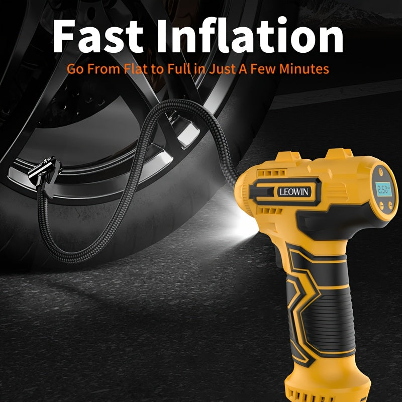 Portable Tire Inflator 150 PSI 120W Cordless Air Compressor 25L/min Fast Inflate Auto-Shutoff Digital Pressure Gauge LED Light Dual 2000mAh Battery for Car Motorcycle Bike Ball | Nova Mart