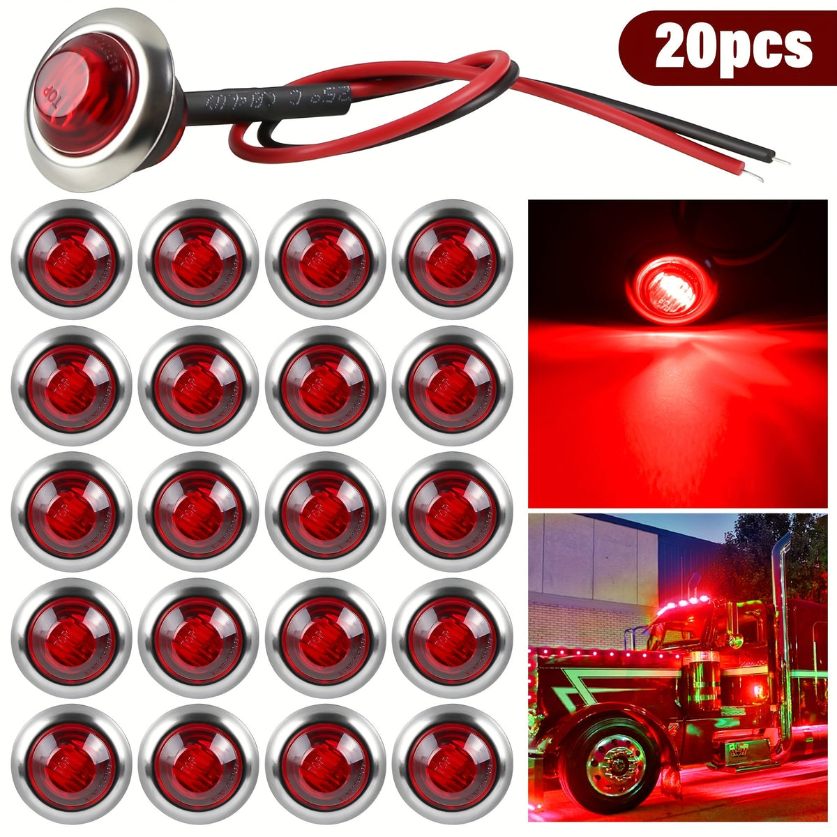 LED Marine Boat Courtesy Lights 20-Pack DC12V 3-LED Side Marker Lights for Boat Yacht Transom Stern Deck, Round Submersible Navigation Lights in Red Green Blue White Yellow, Stainless Steel Base