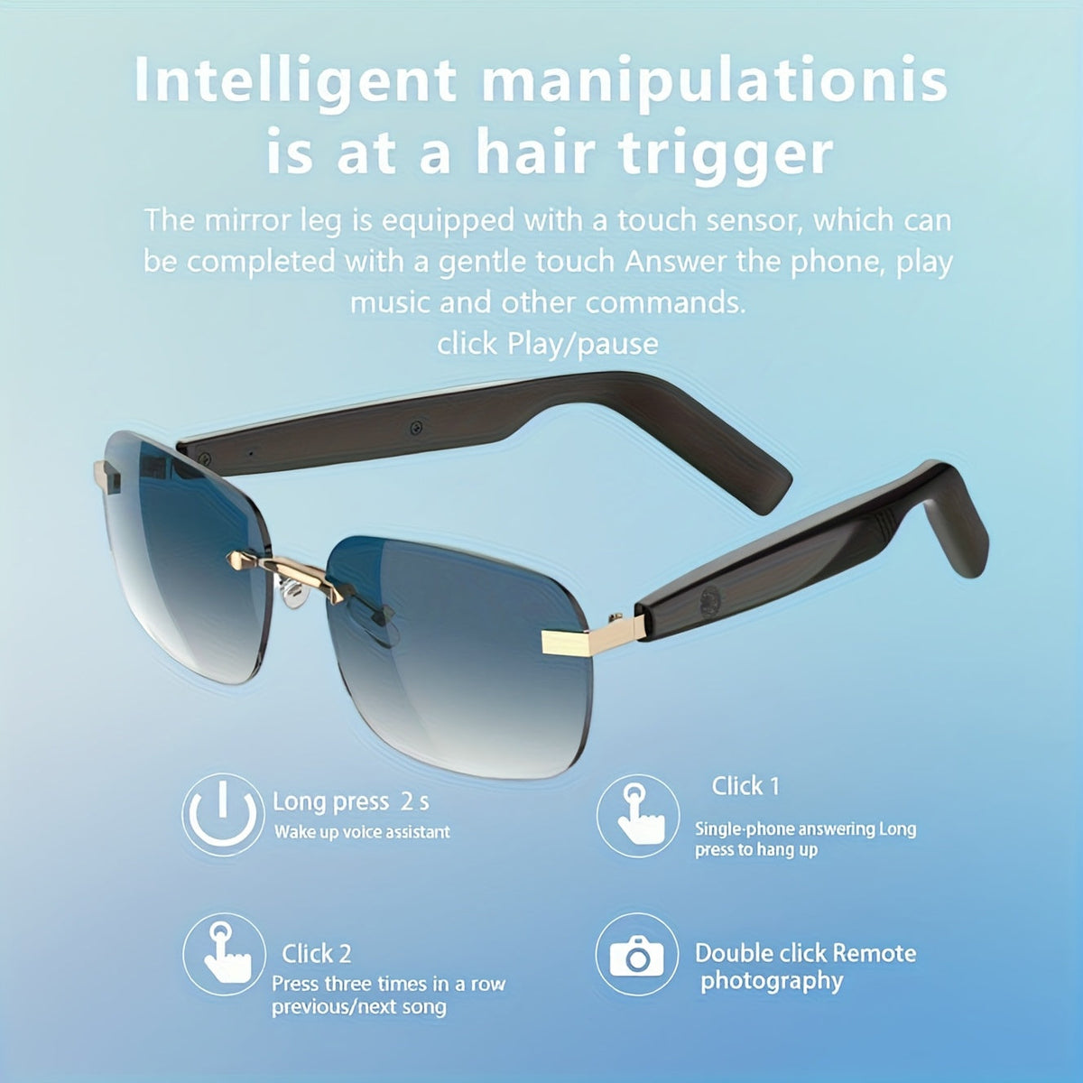 Bluetooth Smart Glasses Touch Controls Open Ear Audio – Integrated Mic Hands-Free Calls & Music UV Protection Polarized Lens for Outdoor Sports, Driving & Everyday Wear