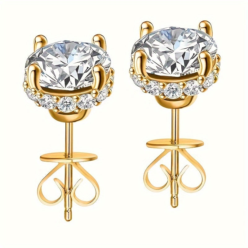 1 Carat Moissanite Solitaire Stud Earrings - 925 Sterling Silver Plated Round Brilliant Diamond Simulant Studs, Elegant Unisex Fashion Jewelry for Women & Men, Perfect Valentine's & Birthday Gift