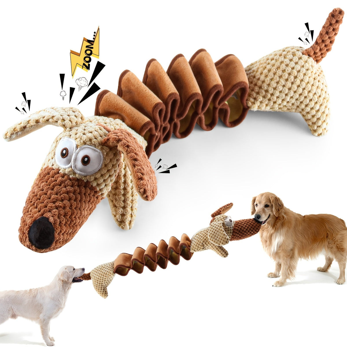 Large Squeaky Crinkle Dog Toy Extendable 15.7 to 19.7 Inch Plush Pull Tug Bite Toy Crinkled Paper Filling Small Medium Large Dogs Interactive Fetch Chew Toy No Battery