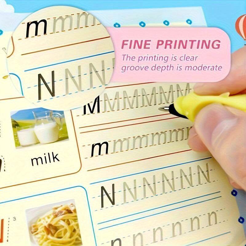 Magic Reusable Calligraphy Handwriting Exercise Books 4-Pack with Water Pen and 8 Refills Kids Writing Tracing Practice Set Mess-Free Eco-Friendly Christmas Birthday Gift for Children