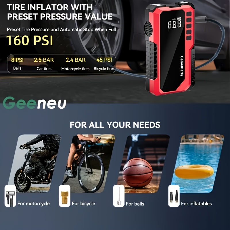 Jump Starter with Digital Tire Inflator 5000A 10000A Peak Multi-Function Car Jump Box Smart Battery Clamps LED Flashlight Power Bank Emergency Kit for Car Truck SUV RV Motorcycle – G800 G818
