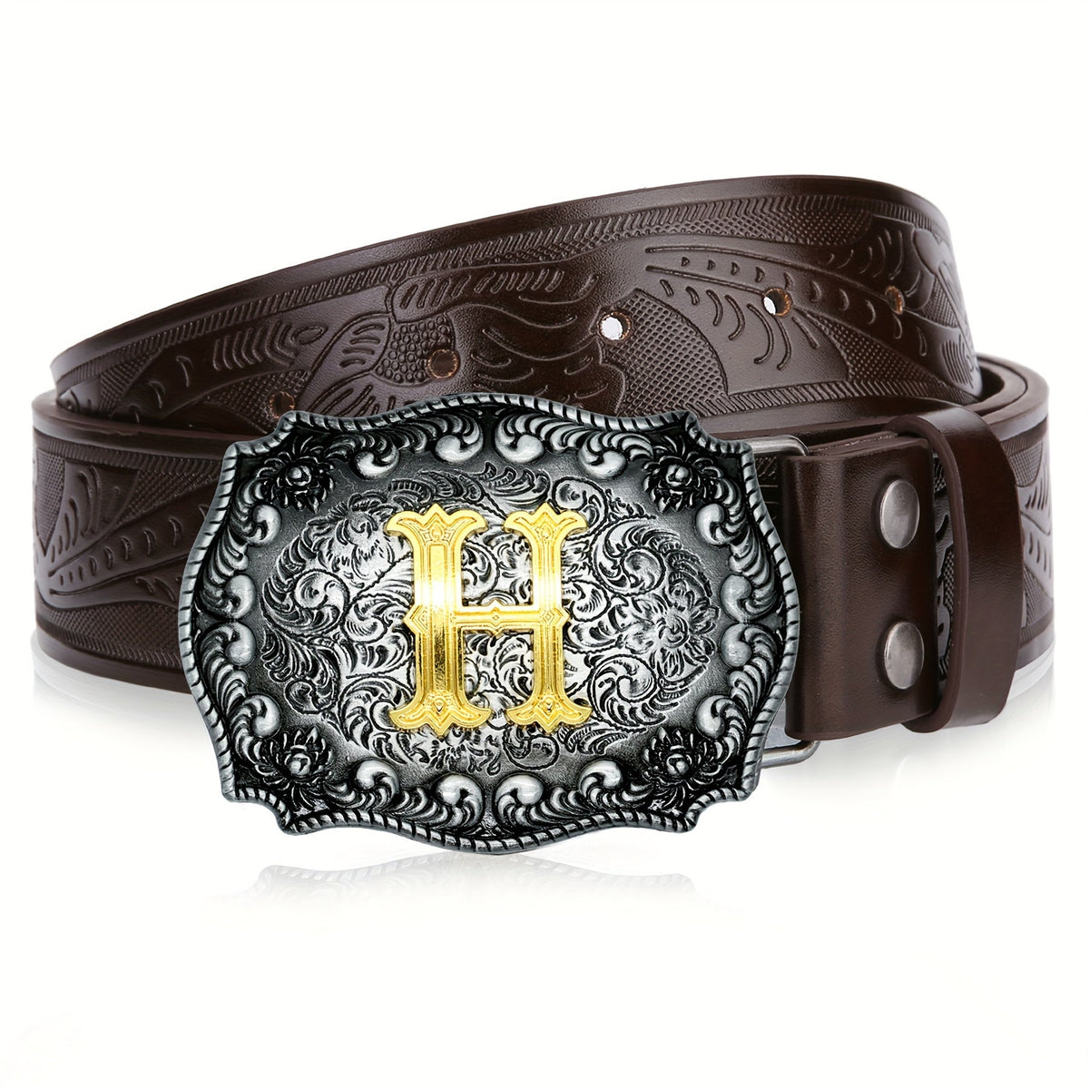 Western Cowboy Belt Men Women Embossed Floral Faux Leather Longhorn Bull Big Buckle – 23 Styles Sizes 34-44 Waist 32"-42" Country Rodeo Halloween Christmas Father's Day Gift