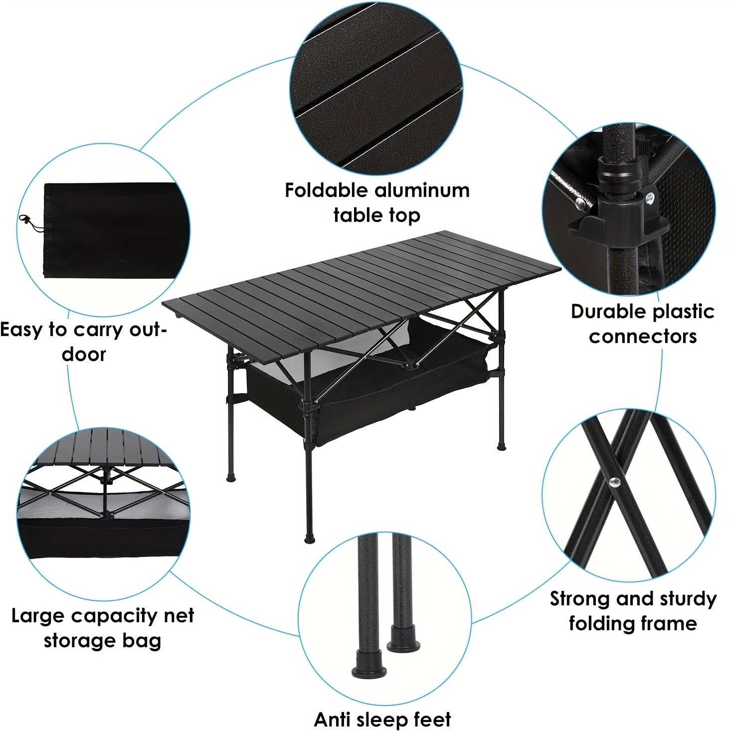 Folding Camping Table with Carry Bag – Lightweight Portable Outdoor Table 3 Sizes for Camping, Beach, Picnic, BBQ, Backyard, Boat & Travel, Easy Setup & Storage