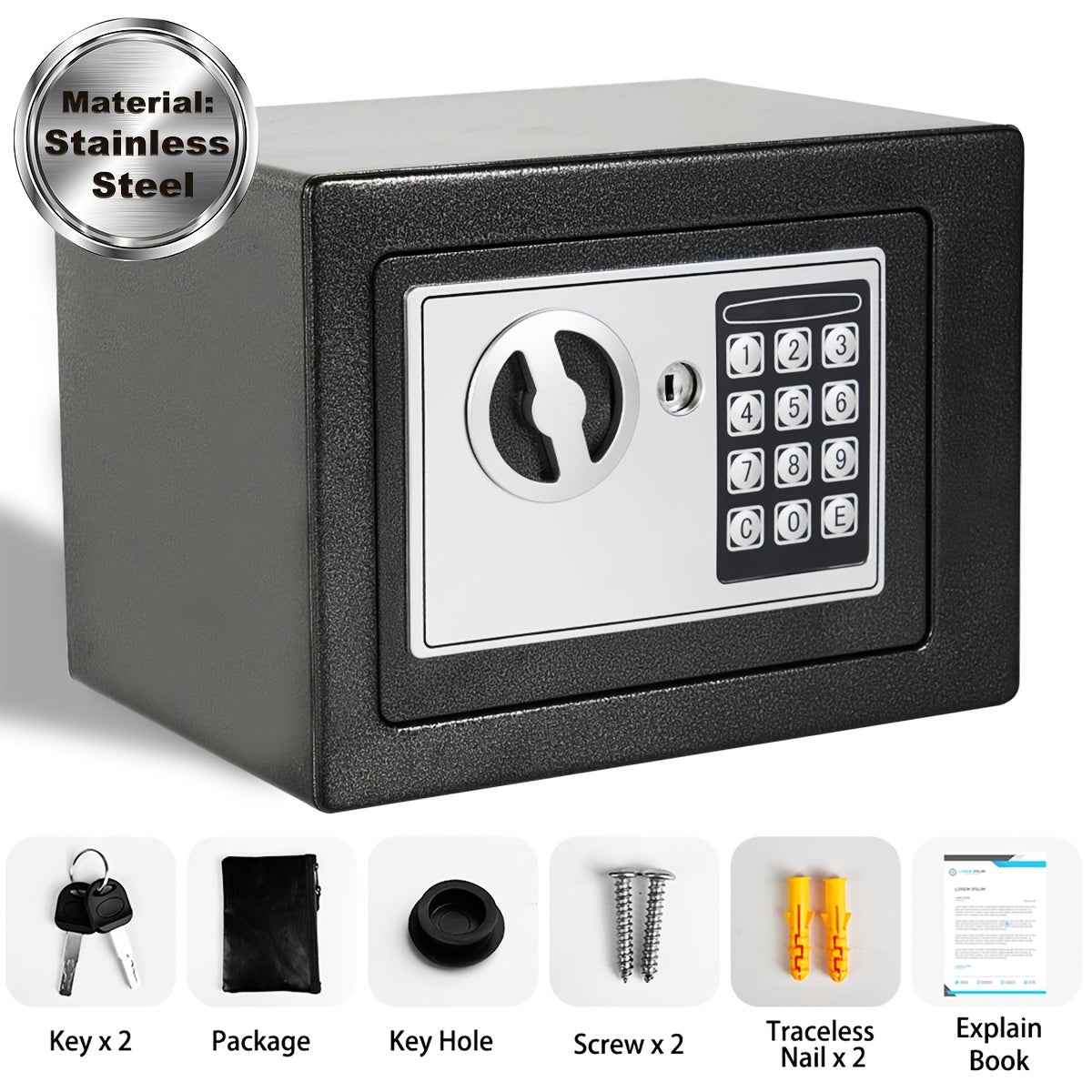 Fireproof Home Safe with Digital Keypad, Keys & Passcode Lock – Includes Fireproof Money Bag, Sensor Light & Adjustable Shelf for Home Office Business Money Valuables