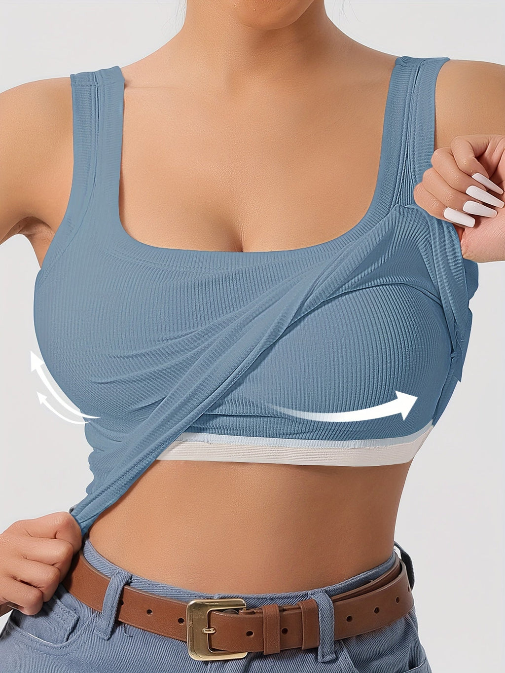 Women's Scoop Neck Tank Top with Removable Chest Padding – Slim Fit Padded Bra Sleeveless Summer Casual Top 8 Colors XS-XL