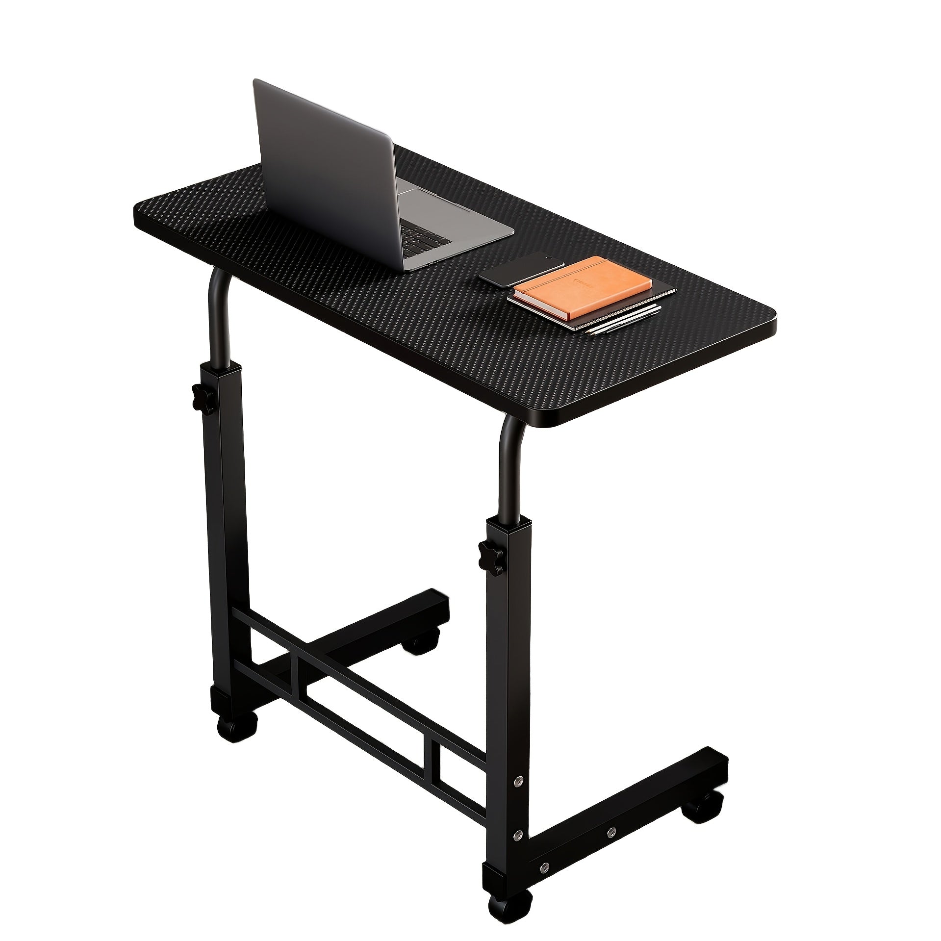 Rolling Folding Desk 3-Tier with Wheels Height Adjustable Expandable Desktop Storage Shelf Laptop Study Home Office Bedroom Living Room Computer Table Multi-Color