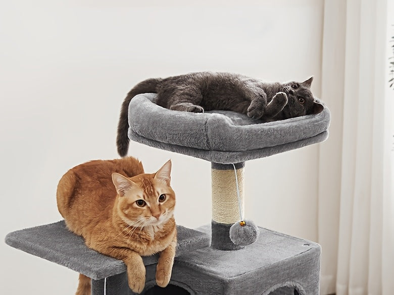 Cat Tree Tower 44 or 66 Inch Multi-Level Hammock Cozy Cave 4 Sisal Posts 2 Perches Anti-Tilt 10-Min Assembly Indoor Cats Kittens Multi-Cat Dark Gray Light Gray White Beige
