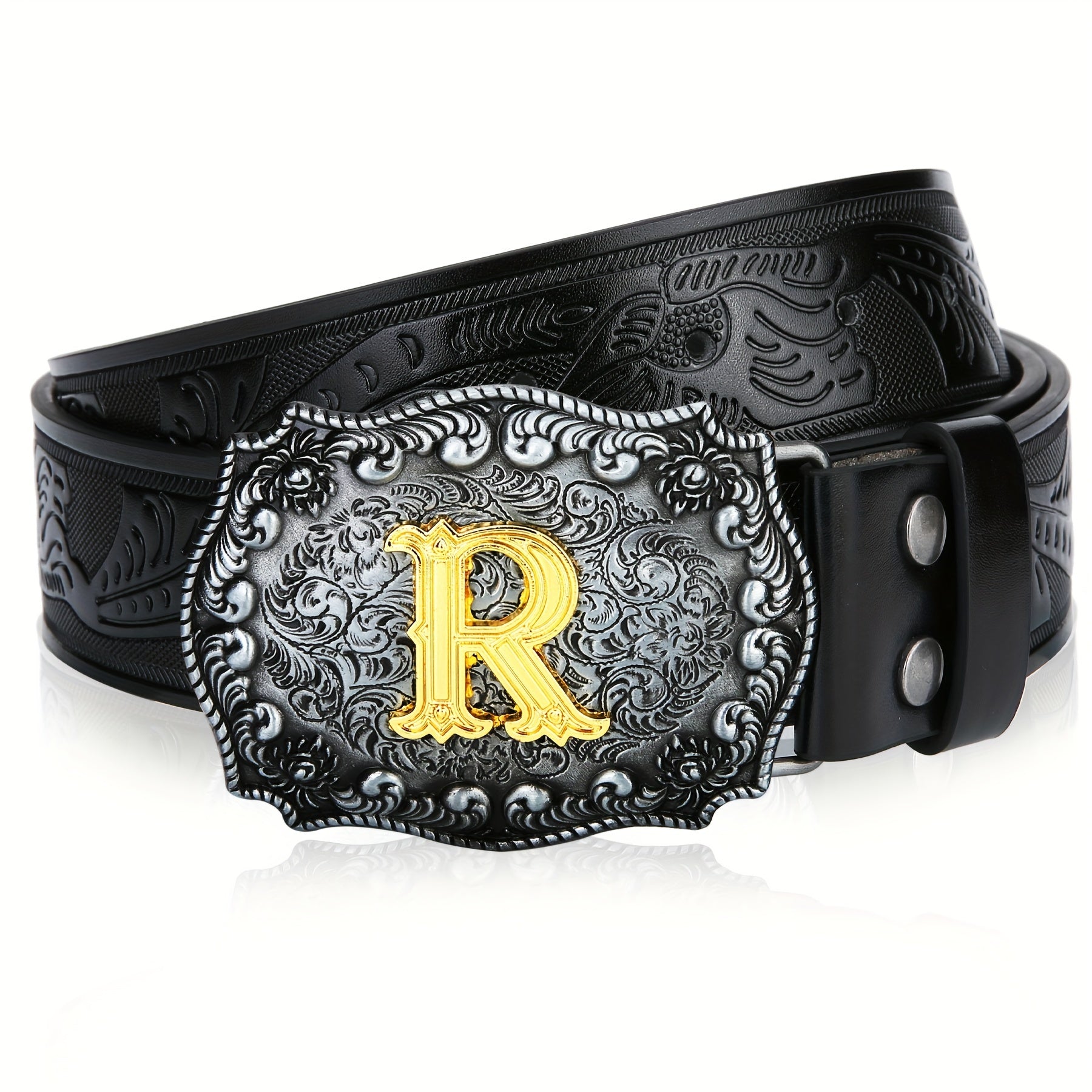 Western Cowboy Belt Men Women Embossed Floral Faux Leather Longhorn Bull Big Buckle – 23 Styles Sizes 34-44 Waist 32"-42" Country Rodeo Halloween Christmas Father's Day Gift