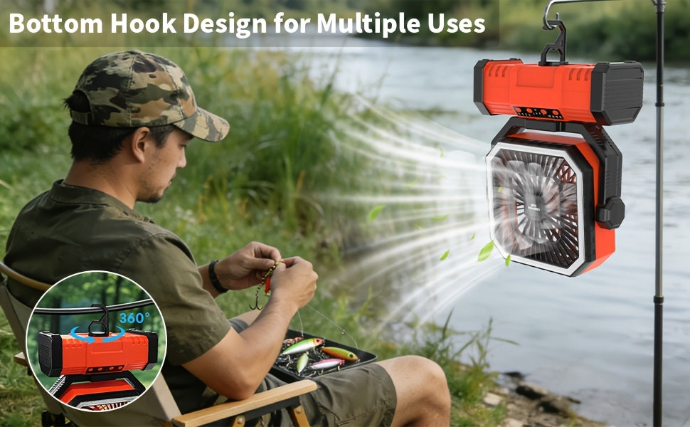 20000mAh Portable Camping Fan with Remote Control, LED Lights & 4 Speeds – Rechargeable Battery Operated Oscillating Tent Fan with 360° Rotation & Power Bank for Outdoor Camping, RV, Travel & Home Backup