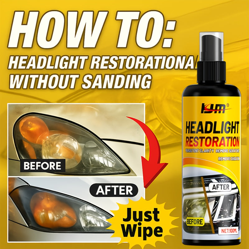 Headlight Restoration Kit Advanced Repair Spray - Clears Yellowing & Oxidation, Restores Brightness, Long-Lasting UV Protective Coating for Car Headlamps, Includes Applicator Towel