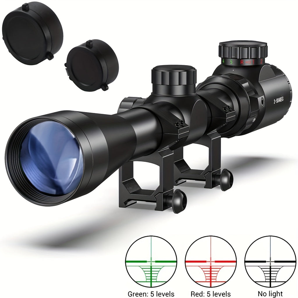 3-9x40 Rifle Scope with Red & Green Illuminated Reticle – Reinforced Aluminum Alloy Tactical Riflescope with 4-Hole Mounting System for Hunting, Target Shooting & Outdoor Use | 3-9x40EG