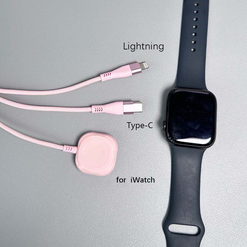 3 in 1 Charging Cable iWatch Magnetic Charger Lightning Type-C – Nylon Braided 47 Inch Fast Charging for iPhone, Apple Watch Series 1-10 & Android Phones