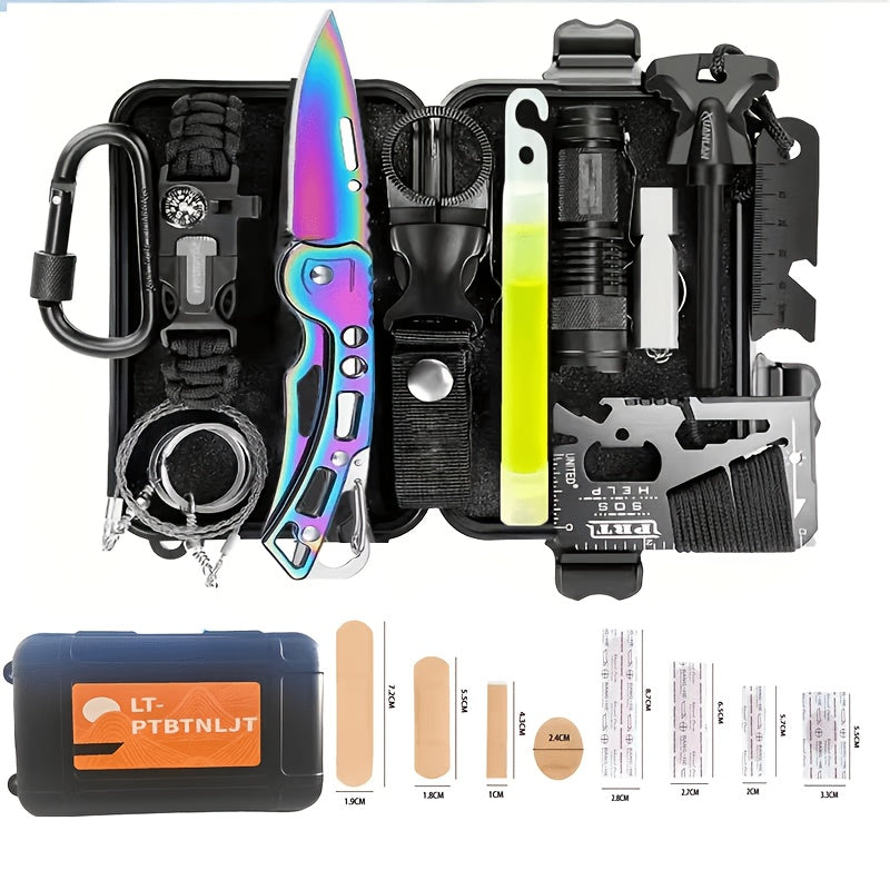 Men's Survival Kit 12 to 115 Piece Emergency Gear Set with Flint Fire Starter Multi-Tool for Camping Hiking Hunting Fishing Outdoor Adventure Gift for Dad Husband
