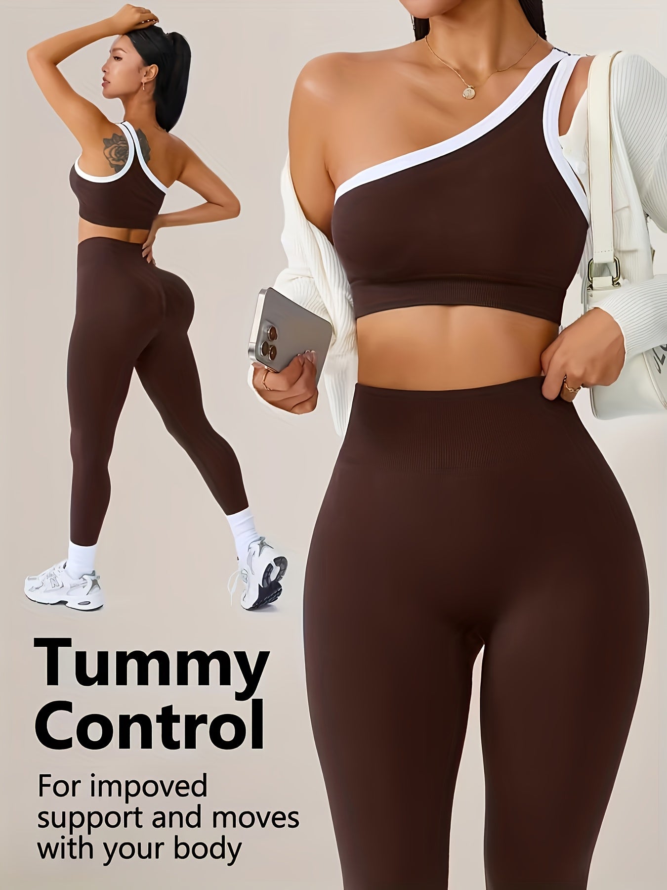 Women's Butt Lifting Leggings & Sports Bra Set 2 Piece High-Waisted 90% Polyamide – Stretchy Minimalist Yoga Running Workout Outfit with Camisole Top, 6 Colors S-XL