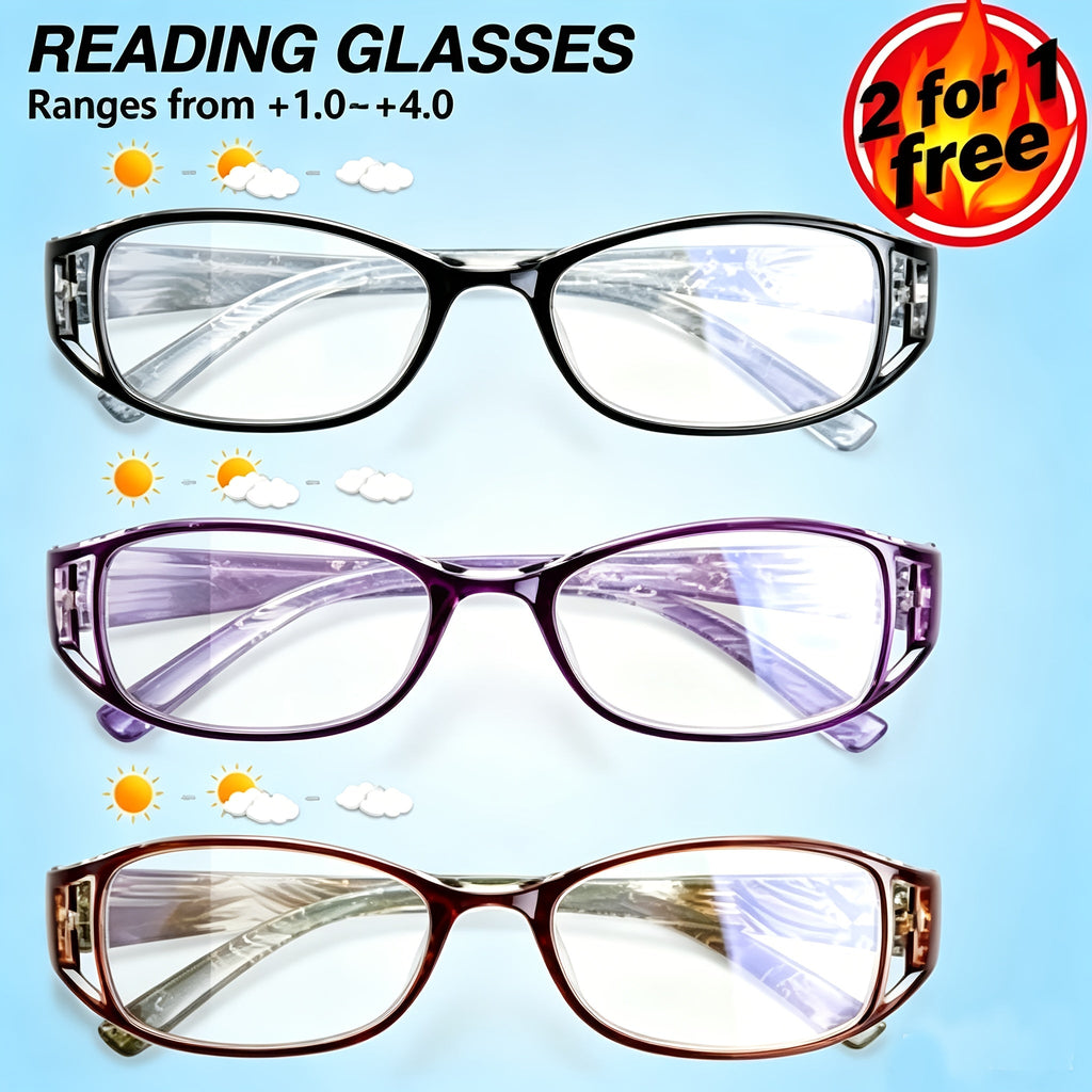3-Pack Women's Reading Glasses Ultra-Light Flower Skeleton Frame – Stylish Ladies Presbyopia Readers Combo Set Strengths +1.00 to +4.00 Blue Purple Brown Black Gift for Women