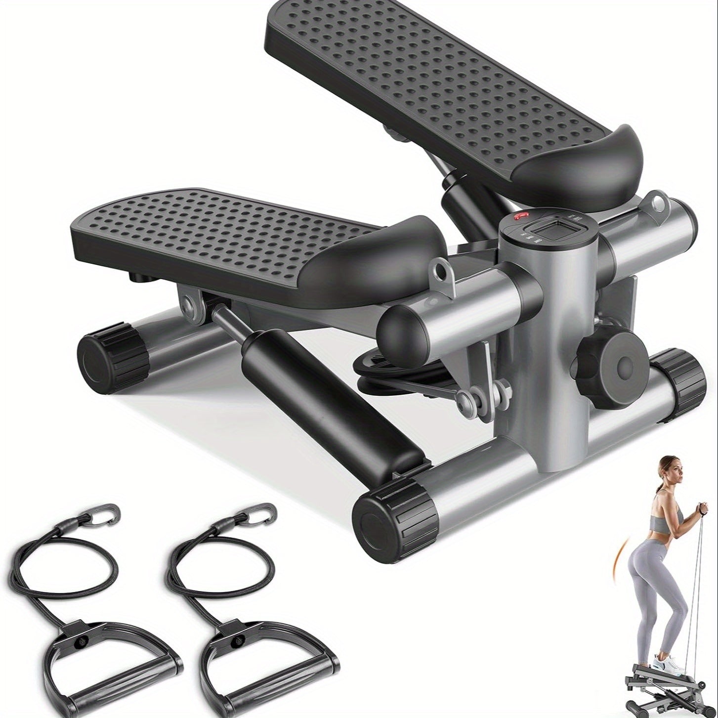 Mini Twist Stepper Machine with Resistance Bands - Portable Stair Stepper for Home Workout 300LBS Capacity Full Body Cardio Trainer for Legs Arms