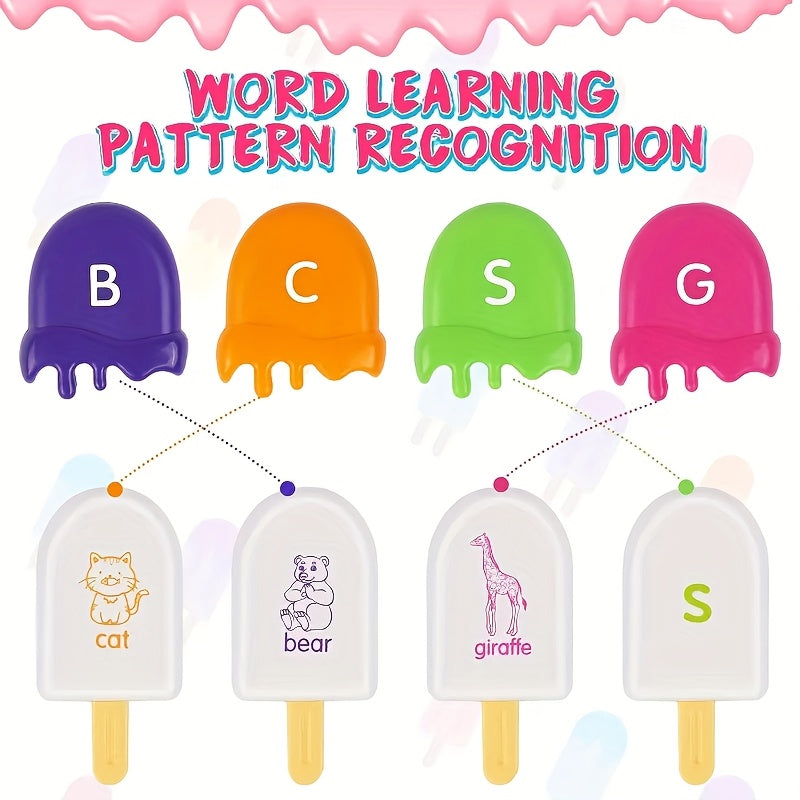 Ice Cream Preschool Learning Toy Set 52 Pieces Counting Color Sorting Stacking ABC Uppercase Lowercase Letters Montessori Educational Toy for Toddlers Preschoolers Ages 3 and Up Birthday Gift