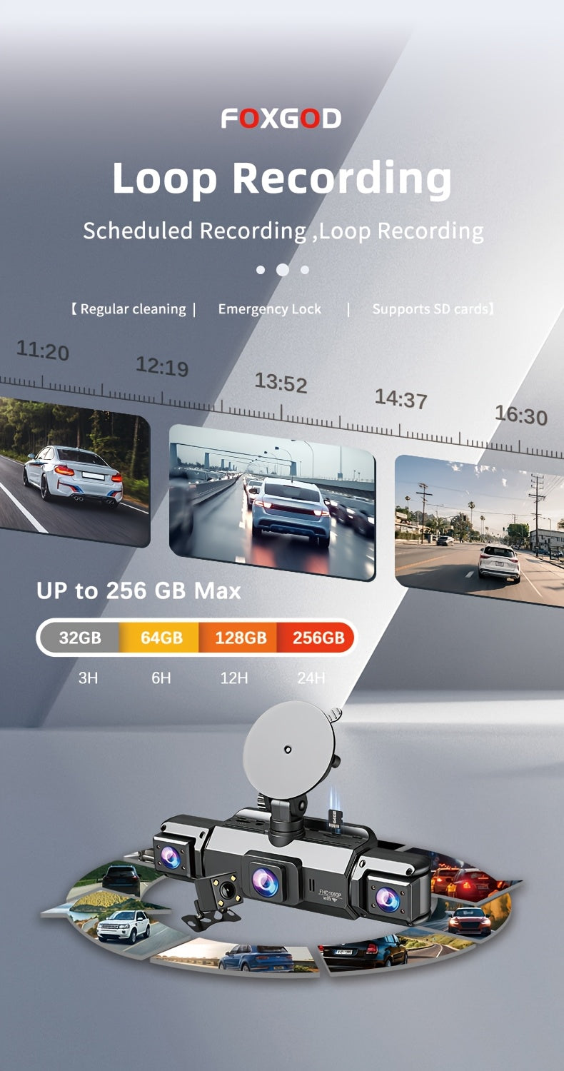 360 Dash Cam 3 4 Channel 1080P HD Full Coverage Night Vision WDR G-Sensor Loop Recording 24/7 Parking Monitor WiFi Multi-Lens Car Camera System Zero Blind Spots Front Rear Side Interior