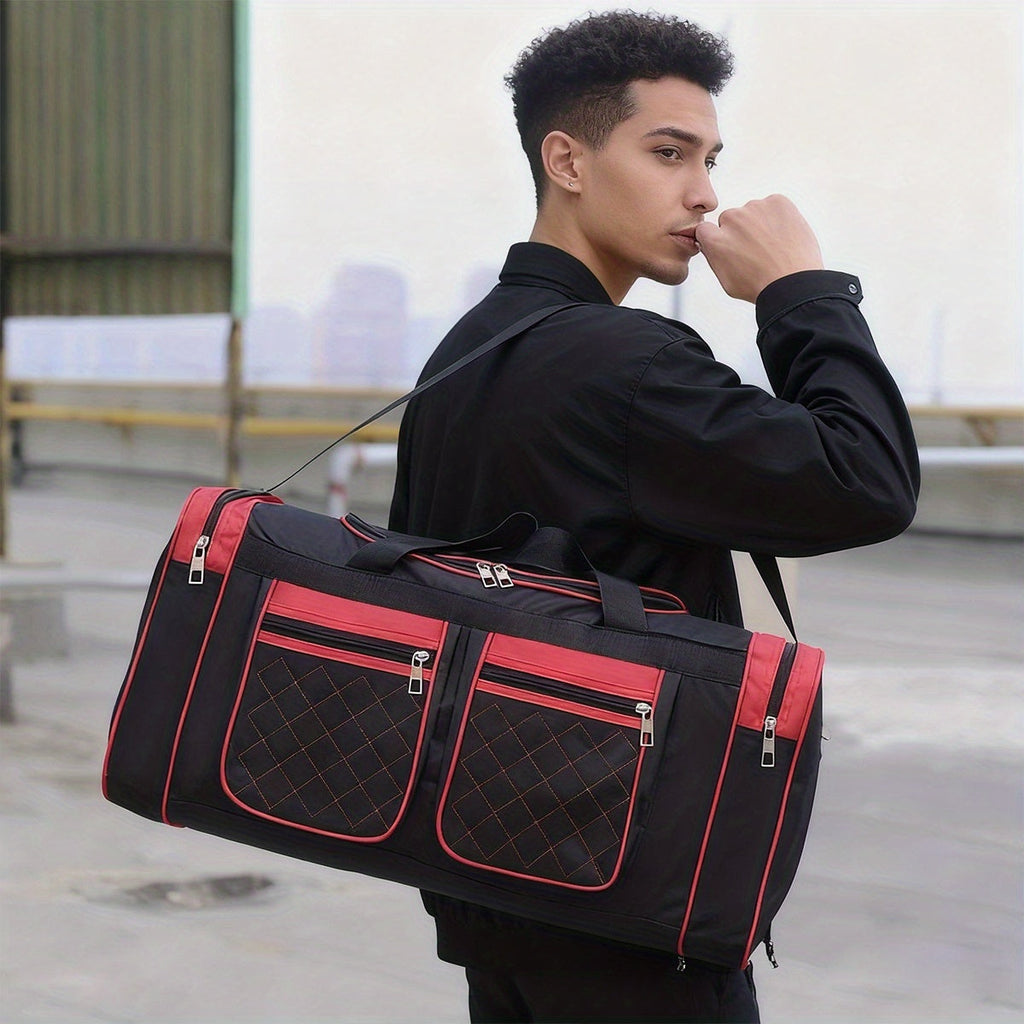 Heavy-Duty Large Capacity Travel Duffel Bag for Men & Women – Multi-Pocket Gym Bag with Adjustable Shoulder Strap & Zipper for Fitness, Weekend Trips, Business Travel & Outdoor Use, Red