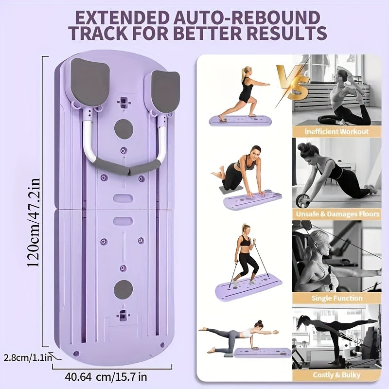 Foldable Pilates Board 8-in-1 with Resistance Bands for Home Gym – Multi-Color Core Ab Trainer, Anti-Deformation PP, Compact Storage, Full Body Workout Equipment for Women & Men, Pink Purple Black Gray