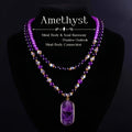 2-Pack Bohemian Natural Amethyst Double Layer Necklace Purple Stone Crystal Pendant Women Vintage Handcraft Mother's Day Birthday Gift