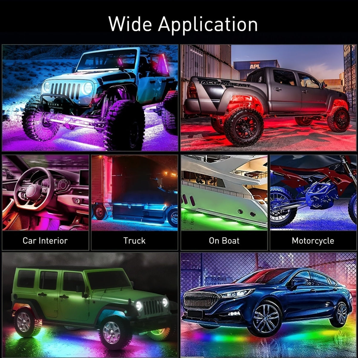 Car LED Underglow Atmosphere Light Kit App Wireless Control - Multiple Scene Modes 2 Strips 23.62 x 35.43 Inch Interior Exterior Decorative RGB Lighting for Cars Trucks SUVs