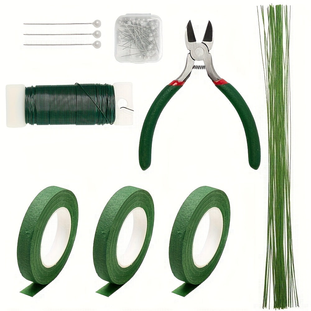 105Pcs Floral Arrangement Kit with Green Floral Tape Wire Boutonniere Flower Pins and Wire Cutter – DIY Wreath Making Wedding Bouquet Corsage Centerpiece Craft Supplies for Beginners and Professionals