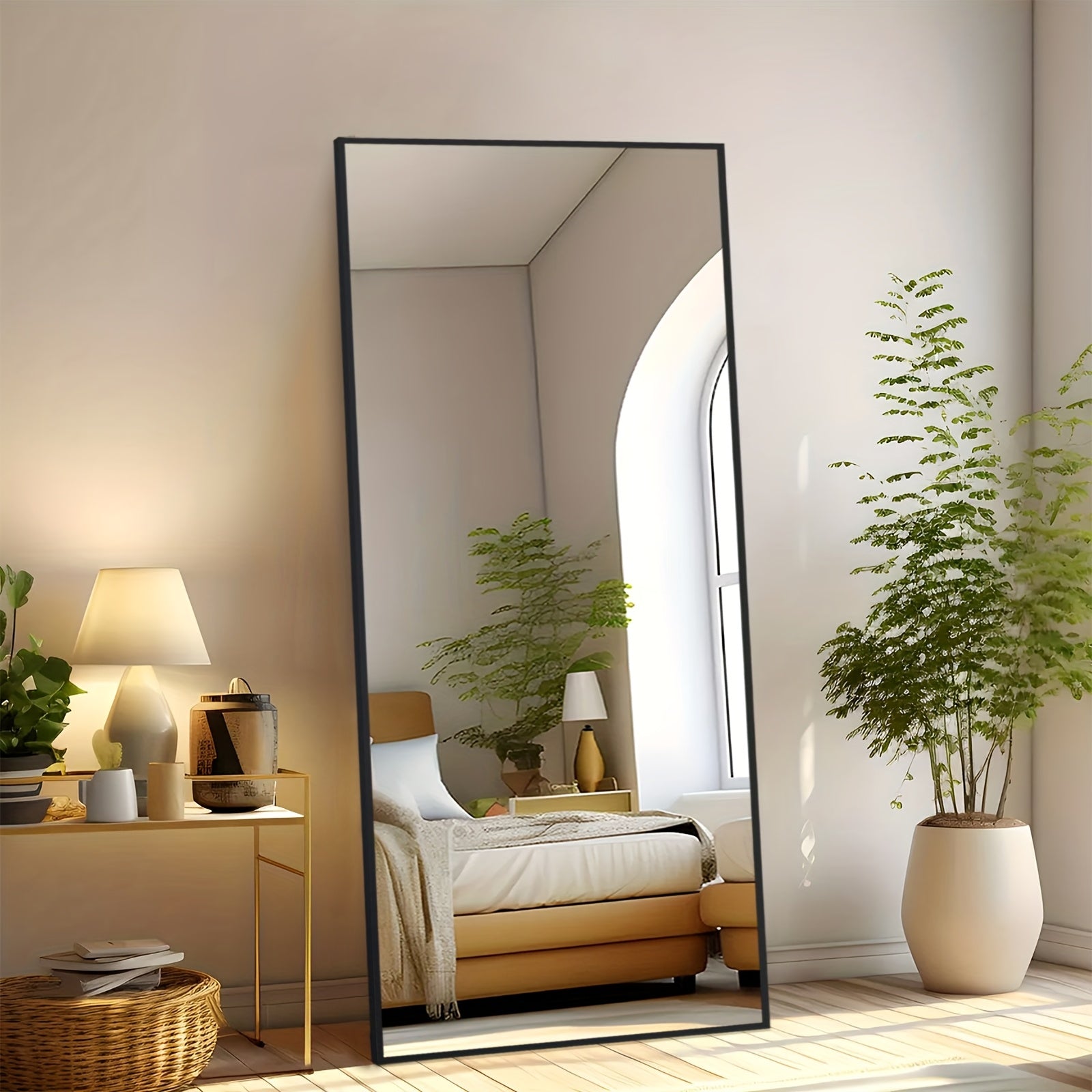 Full Length Floor Mirror with LED Lights - Arched & Rectangle Top, Aluminum Frame, 71" Standing Dressing Mirror for Bedroom & Living Room, Black Gold White, 5mm Tempered Glass